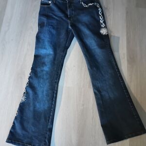 Stylish Embellish Rhinestone Women's Jeans Wide Leg Boot Cut Size 12